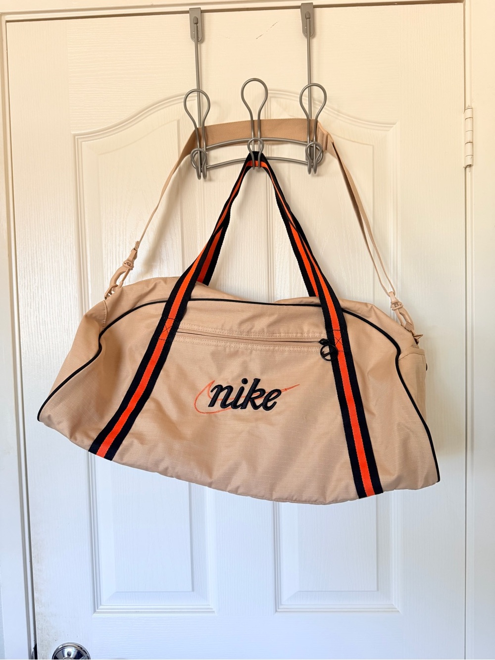 Retro Nike Beige Gym Club Duffel with Black and Orange Stripes